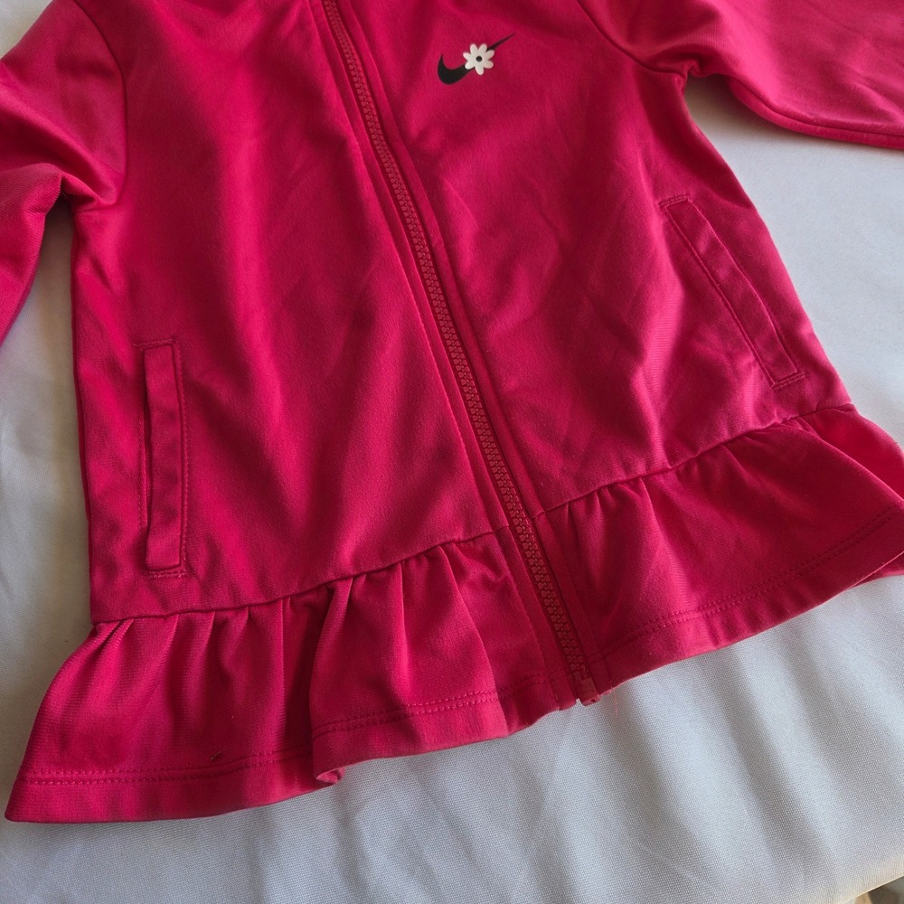 Nike Girls Pink Daisy Swoosh Ruffle Hem Track‎ Jacket Full Zip Size 4T - Picture 3 of 7